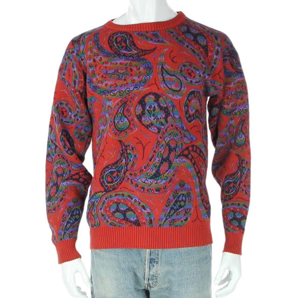 Vintage Tricots St. Raphael USA Knit Paisley Hipster Mod Retro Festival Sweater